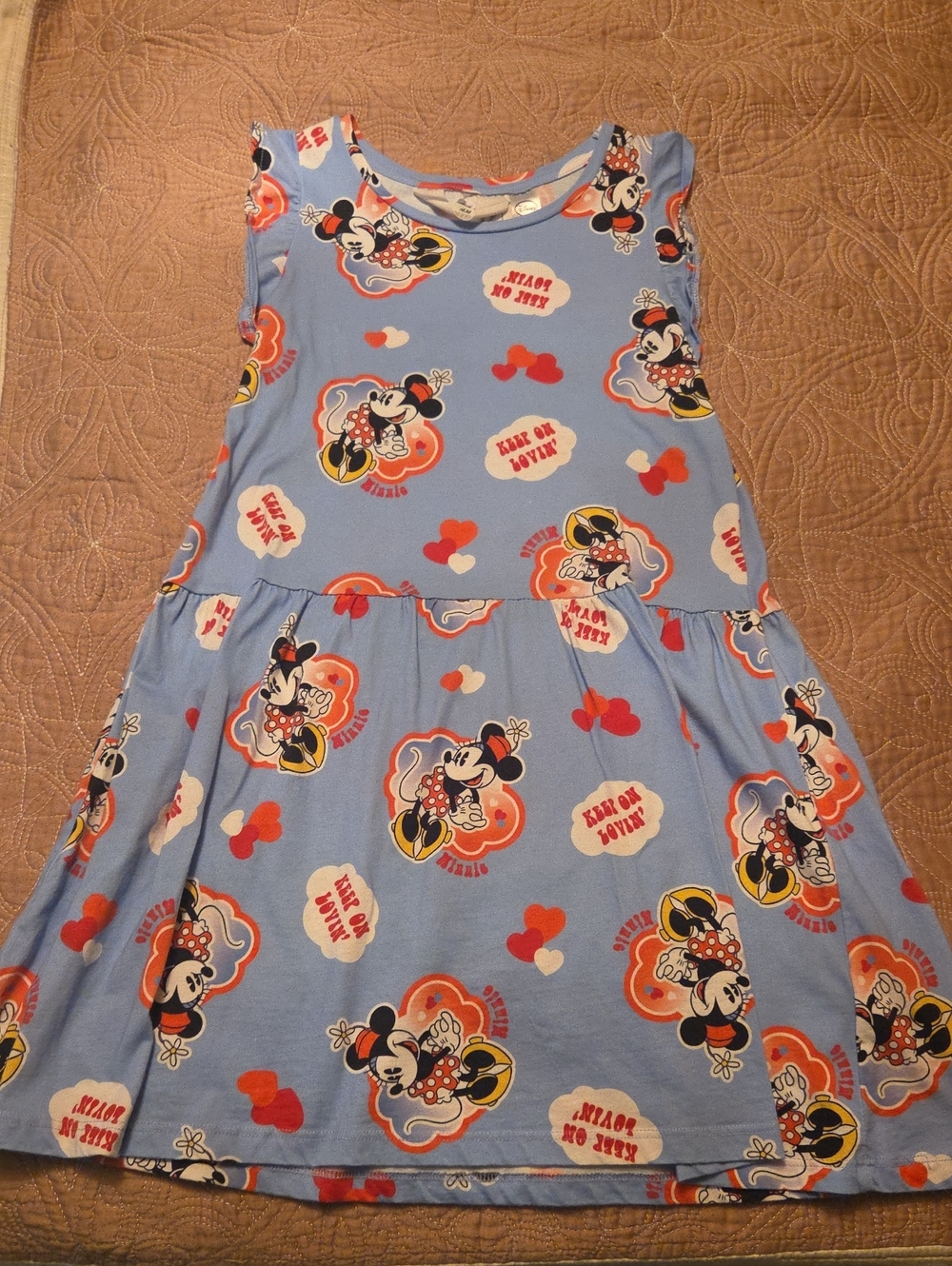 H&M Light Blue Minnie Mouse Print Summer Dress with Red Accents
